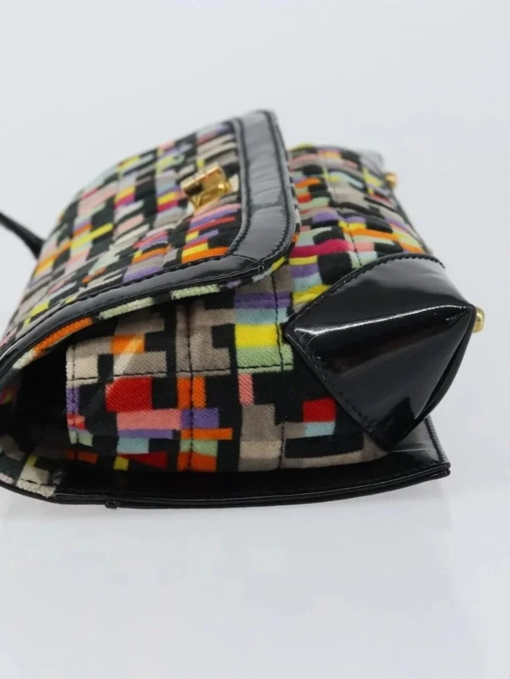 CHANEL 2.55 Shoulder Bag Velor Multicolor Gold CC Auth 159014SAV